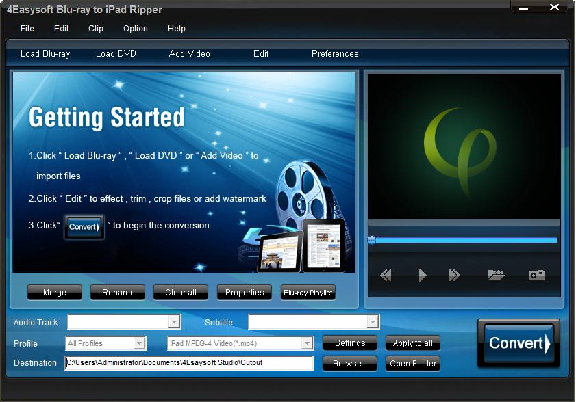 Convert/rip Blu-ray Disc and general DVD to various video formats for iPad.