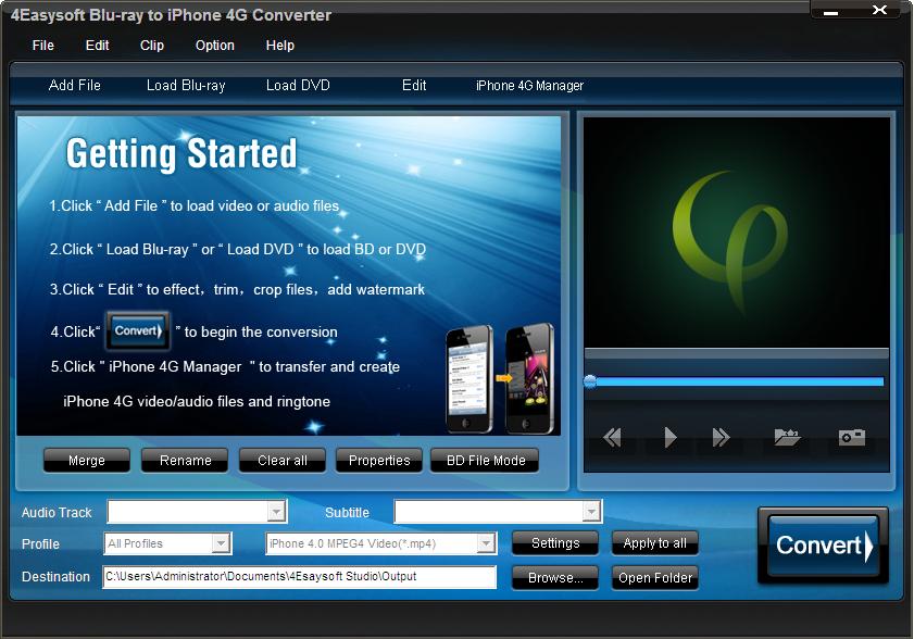 Convert video/DVD/Blu-ray to iPhone 4G compatible video formats.