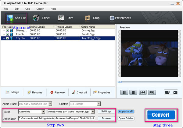 MOD to 3GP Converter Steps