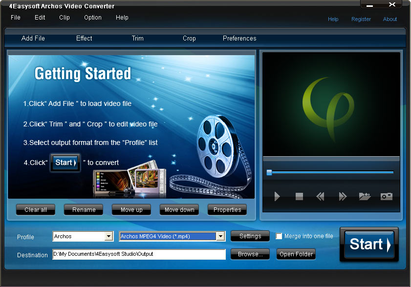 Convert video/audio to MP4, WMV, AVI, MP3, M4A, WMA, WAV supported by Archos.