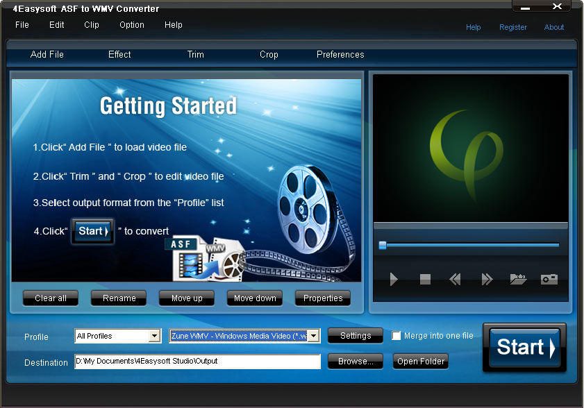 Perfectly convert ASF to WMV and extract music form ASF to MP3,etc.