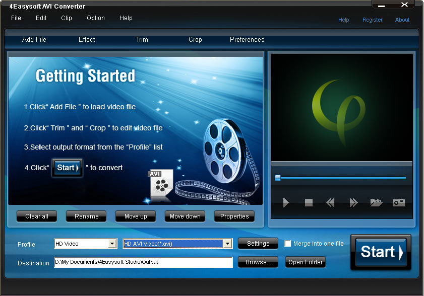 Convert mainstream video files to AVI format and support MOV/WMV/ASF/3GP, etc.