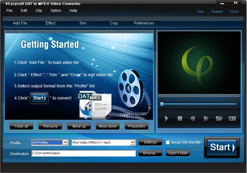 Screenshot of 4Easysoft DAT to MPEG Video Converter