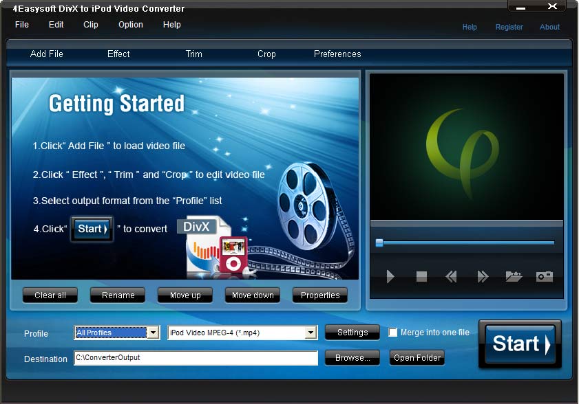 Screenshot of 4Easysoft DivX to iPod Video Converter