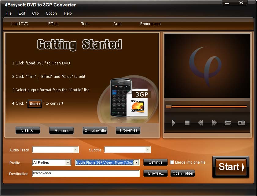 Screenshot of 4Easysoft DVD to 3GP Converter