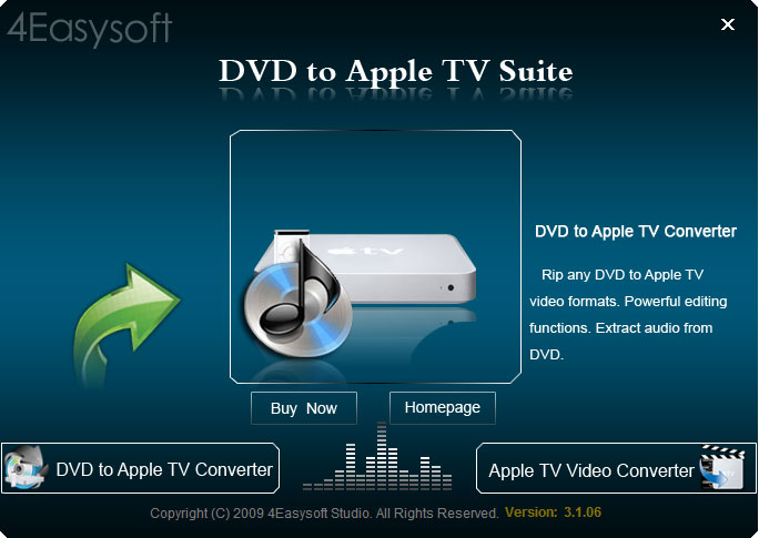 It can convert DVD video to Apple TV and video files to Apple TV MP4.