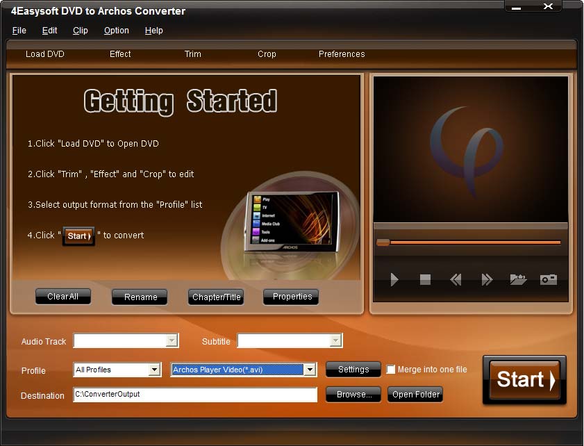 Screenshot of 4Easysoft DVD to Archos Converter