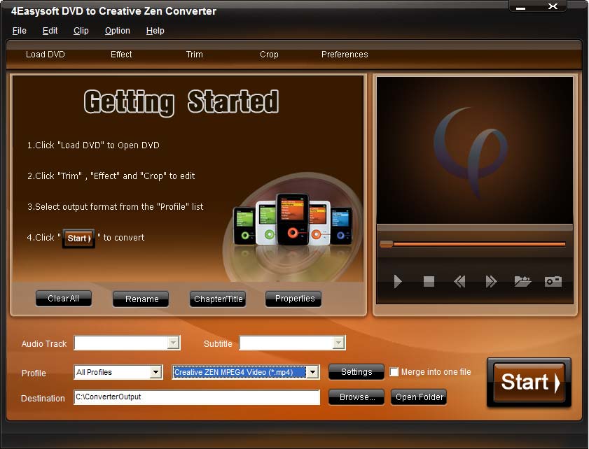 Screenshot of 4Easysoft DVD to Creative Zen Converter