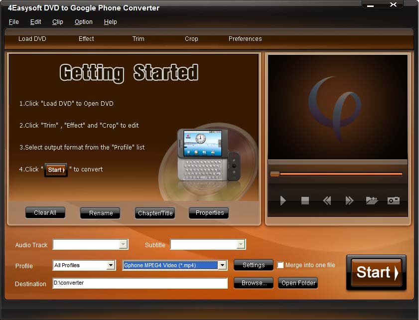 Screenshot of 4Easysoft DVD to Google Phone Converter 3.1.06