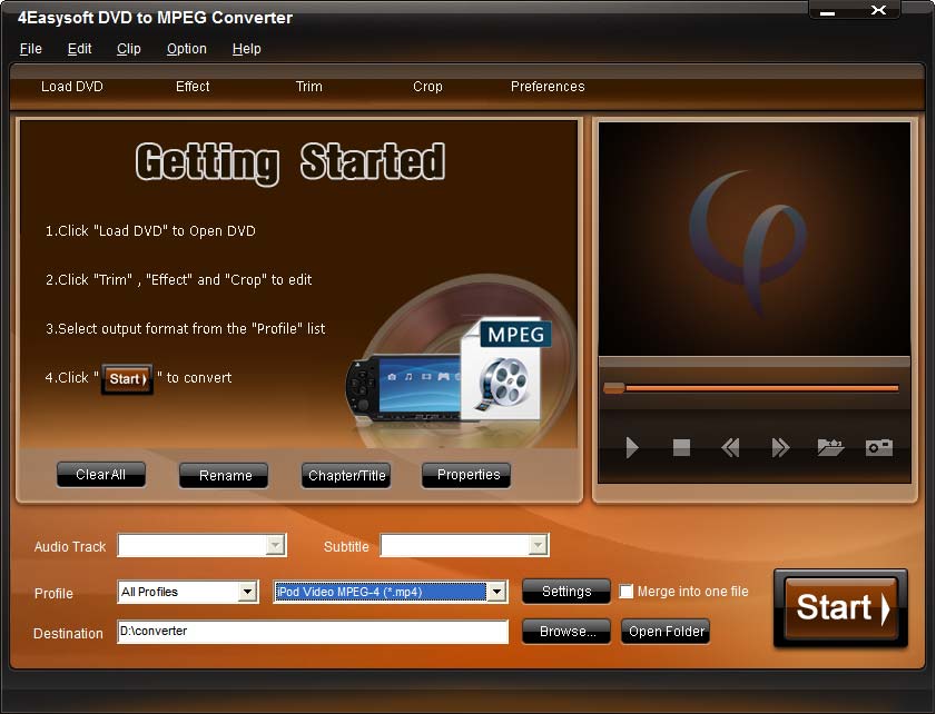 Screenshot of 4Easysoft DVD to MPEG Converter