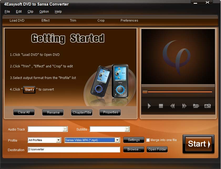 Screenshot of 4Easysoft DVD to Sansa Converter 3.1.10