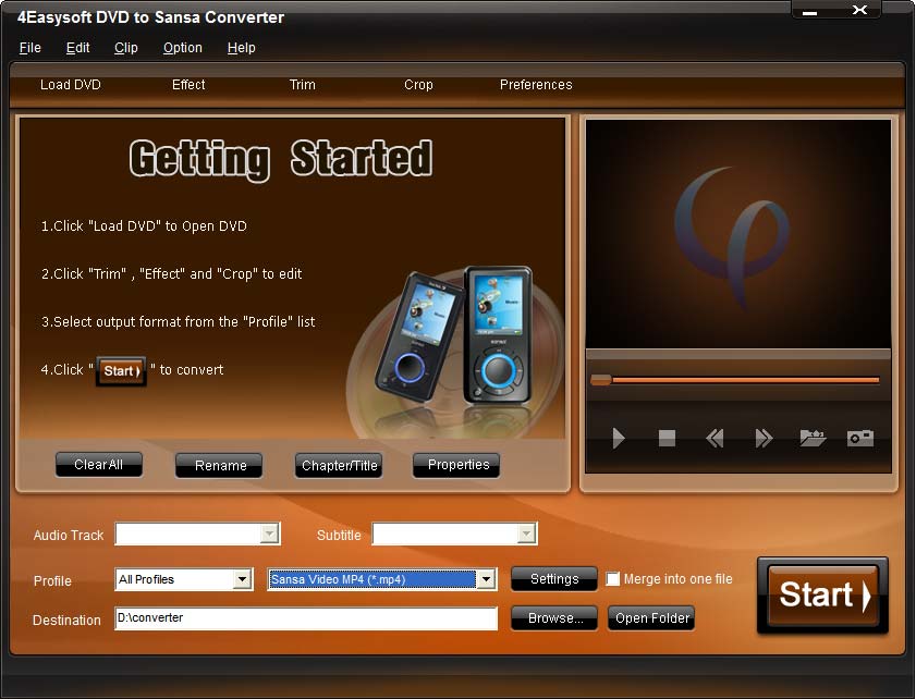 Screenshot of 4Easysoft DVD to Sansa Converter