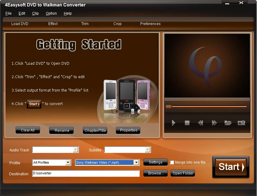 Screenshot of 4Easysoft DVD to Walkman Converter