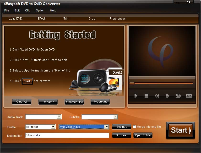 Screenshot of 4Easysoft DVD to XviD Converter 3.1.08