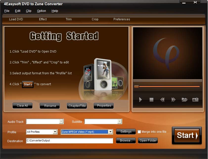 Screenshot of 4Easysoft DVD to Zune Converter