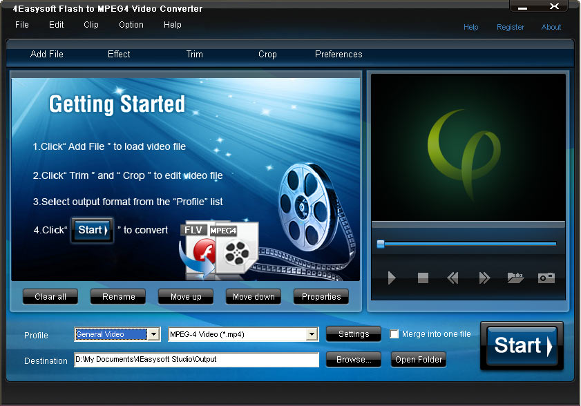 Screenshot of 4Easysoft Flash to MPEG4 Video Converter 3.1.18