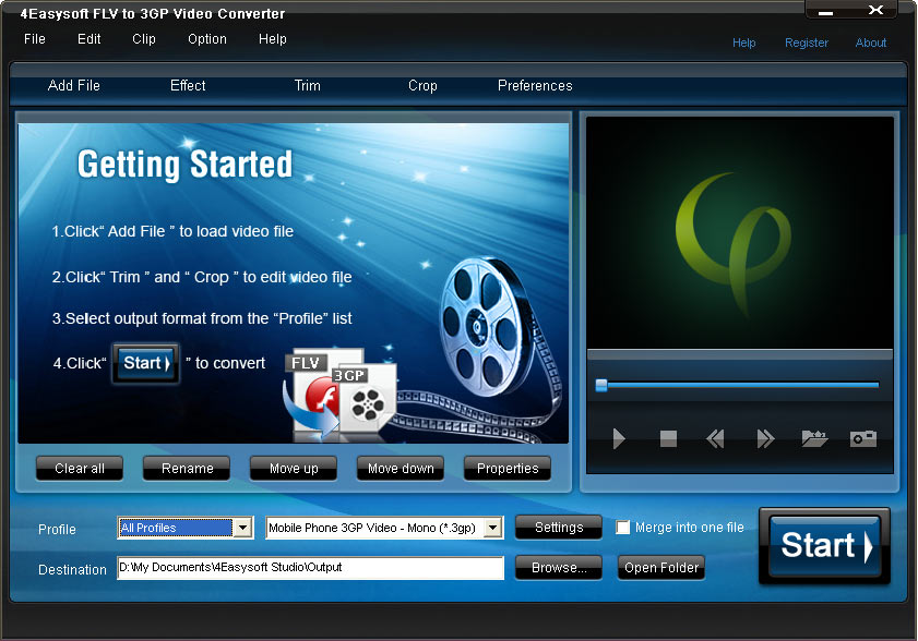 Screenshot of 4Easysoft FLV to 3GP Video Converter 3.1.06