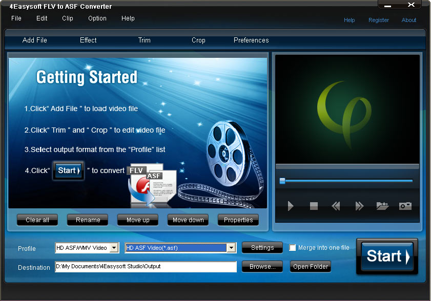 Screenshot of 4Easysoft FLV to ASF Converter 3.1.18