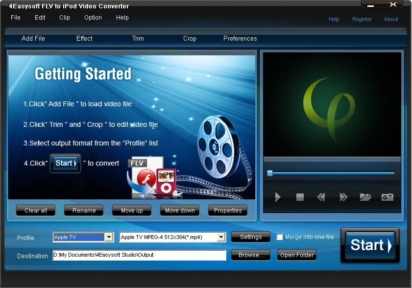 Screenshot of 4Easysoft FLV to iPod Video Converter