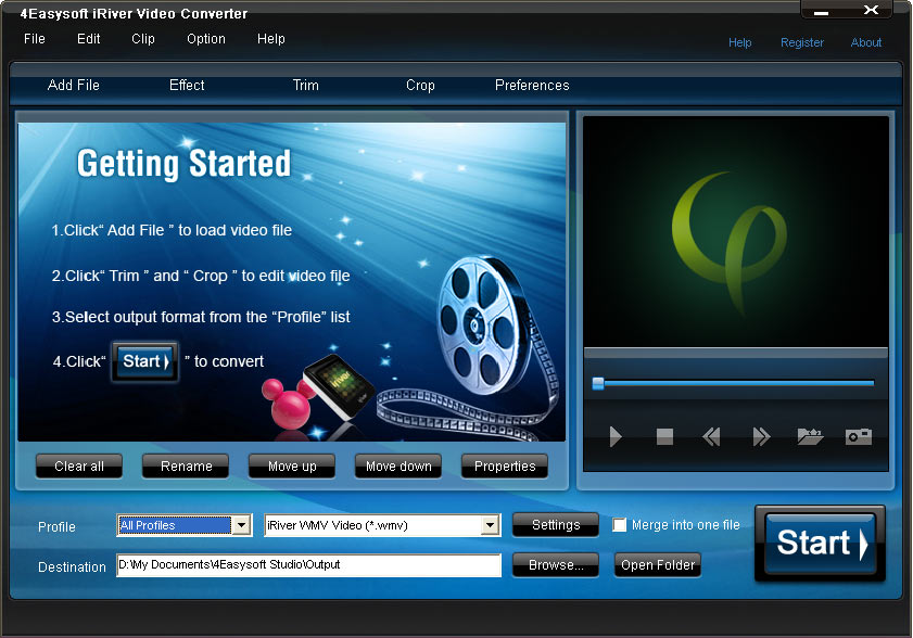 Convert video to iRiver from MPEG, VOB, MP4, M4V, QuickTime, etc for iRiver.