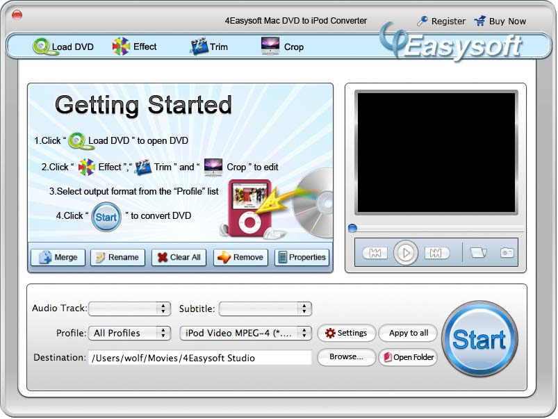 Screenshot of 4Easysoft Mac DVD to iPod Converter 3.1.06