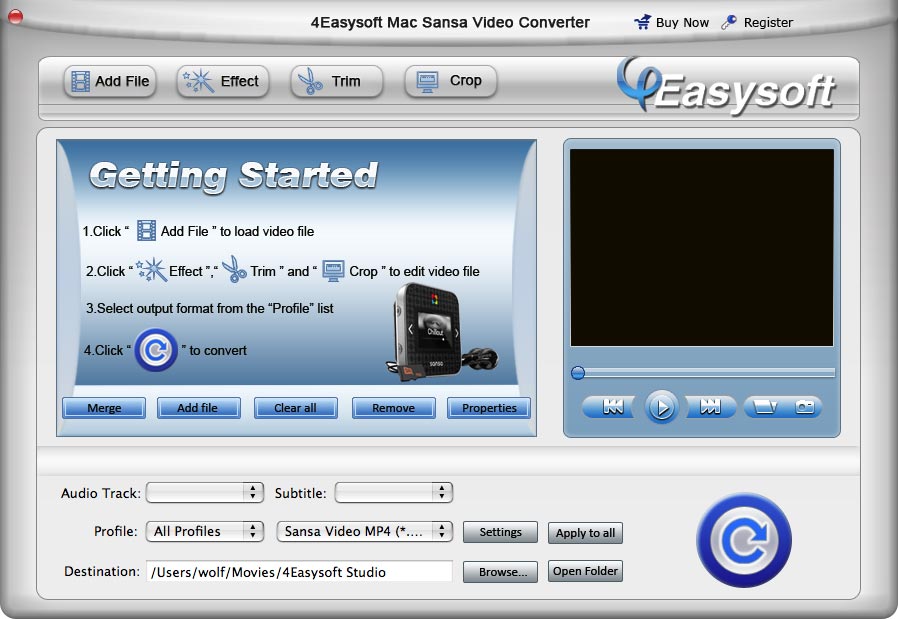 Screenshot of 4Easysoft Mac Sansa Video Converter 3.1.06