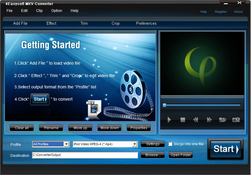 Convert MKV files to the video and audio supported by most media players.