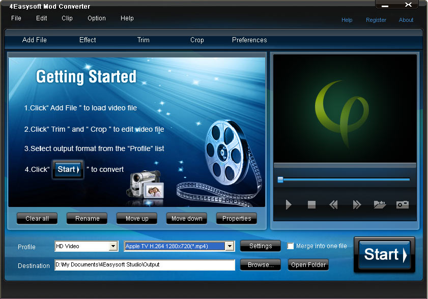 Convert camcorder MOD video to any other media players or video editor software.