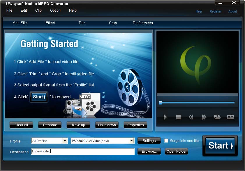 Convert Mod files to MPEG-1, MPEG-2 movie, MPG, AVI, MPEG, VOB, etc.