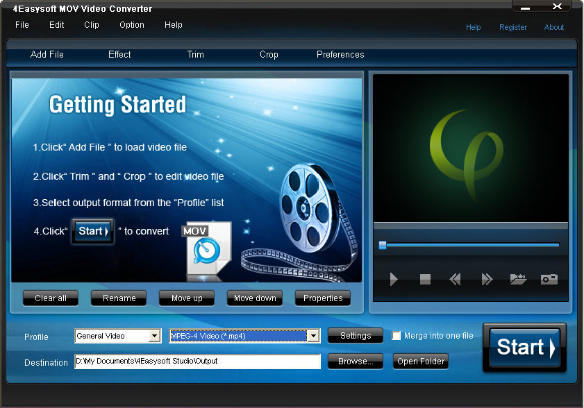 Convert QuickTime MOV to MP4/AVI/WMV/3GP/FLV/SWF, and all popular video formats.