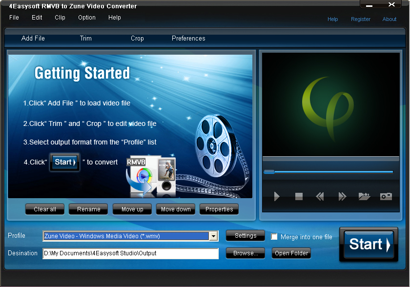 Screenshot of 4Easysoft RMVB to Zune Video Converter