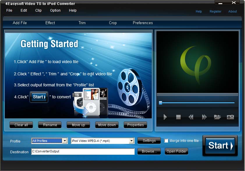 Screenshot of 4Easysoft Video TS to iPod Converter 3.1.16