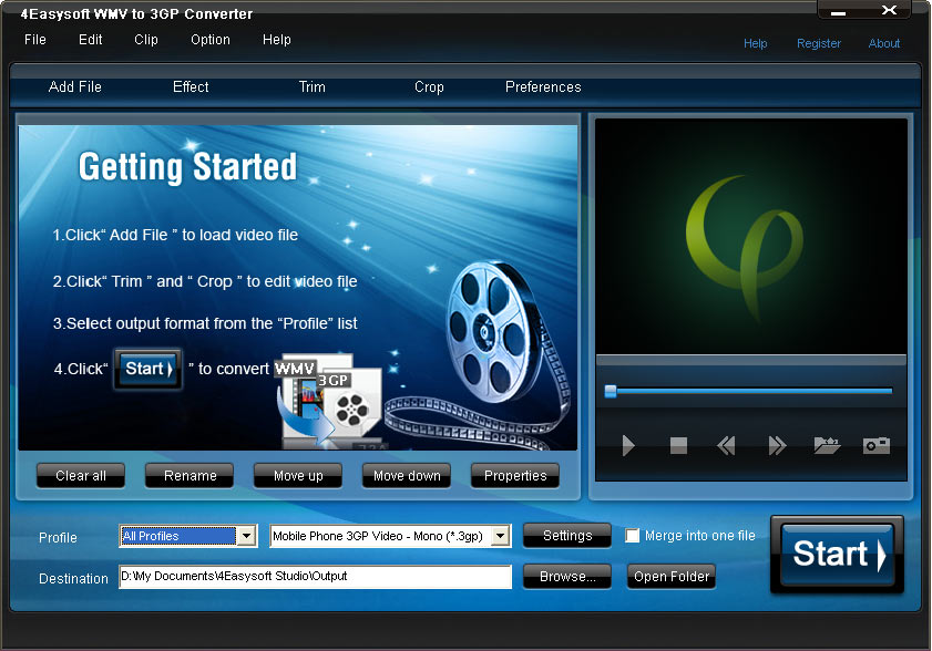 Screenshot of 4Easysoft WMV to 3GP Converter 3.1.10