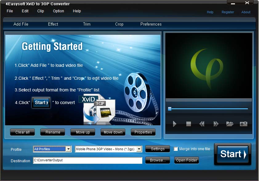 Screenshot of 4Easysoft XviD to 3GP Converter 3.1.18