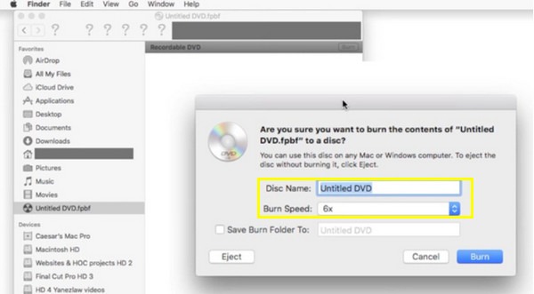 Inscripționare DVD Mac Finder