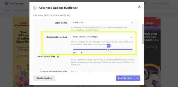 FreeConvert Compresse Vidéo MP4