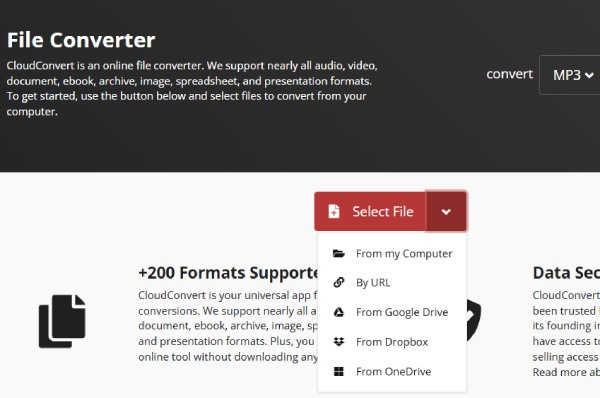 MP3'ü CloudConvert'e Seçin