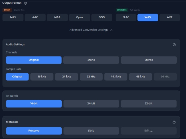 Wav dosyasının parametrelerini ayarlayın.