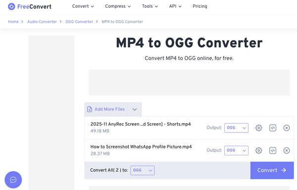 使用 Freeconvert 在線將 MP4 轉換為 OGG