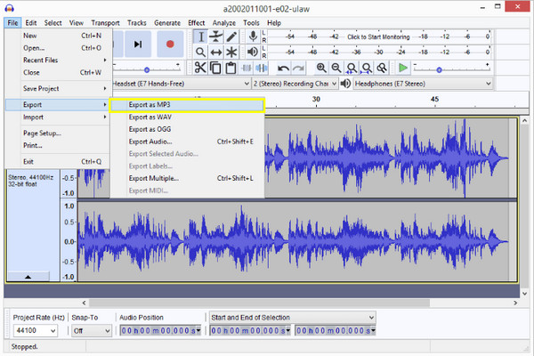 Conversie Spotify în MP3 pentru desktop Audacity