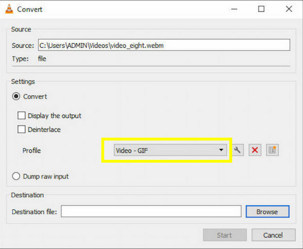 Convertidor VLC de WebM a GIF