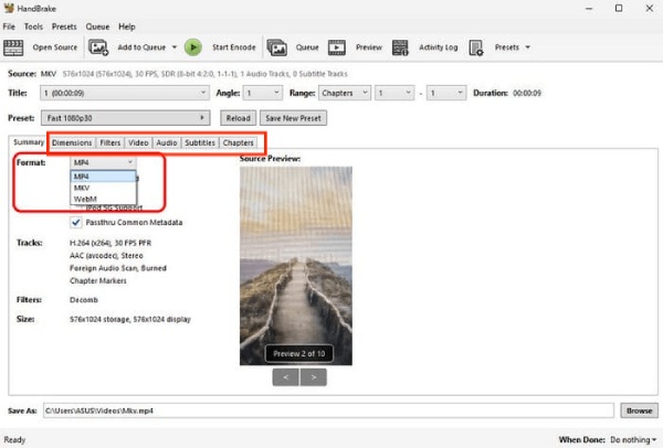 फ़ॉर्मेट चुनें और पैरामीटर संपादित करें