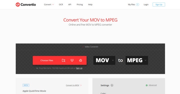 Convertio convierte MOV a MPEG