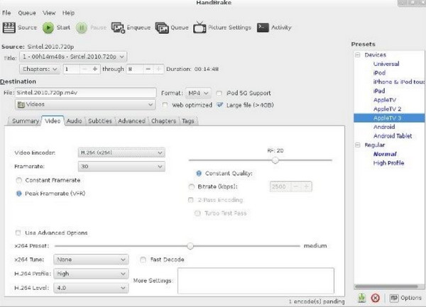 Настольная программа Handbrake для преобразования файлов MXF в MP4