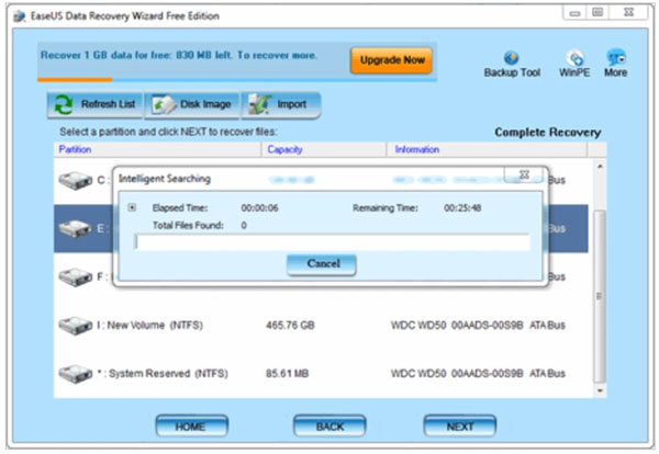 EaseUS Data Recovery Wizard Gratis gränssnitt