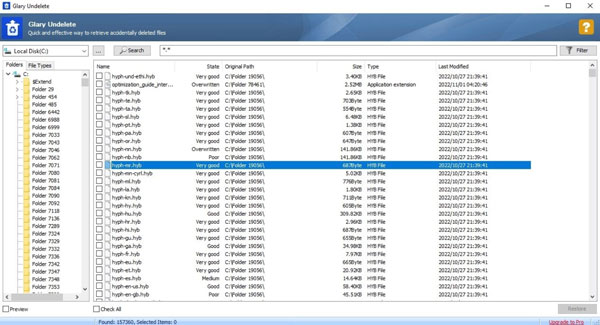 Glary Undelete Data Recovery-gränssnitt