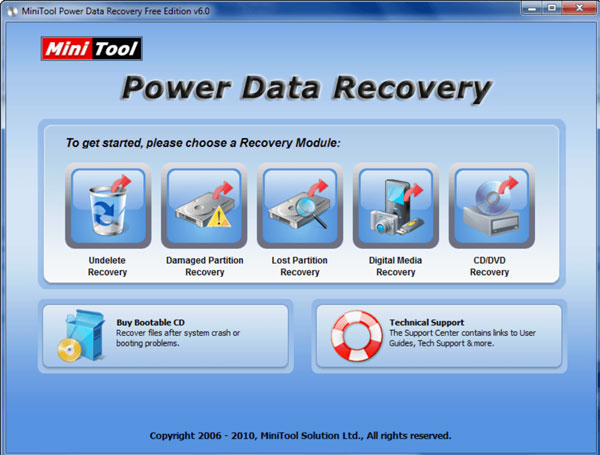 MiniTool Power Data Recovery Gratis gränssnitt