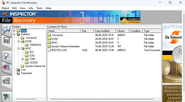 PC Inspector-filåterställningsgränssnitt