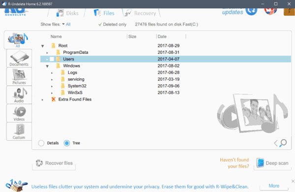 R-Undelete Home Data Recovery-gränssnitt