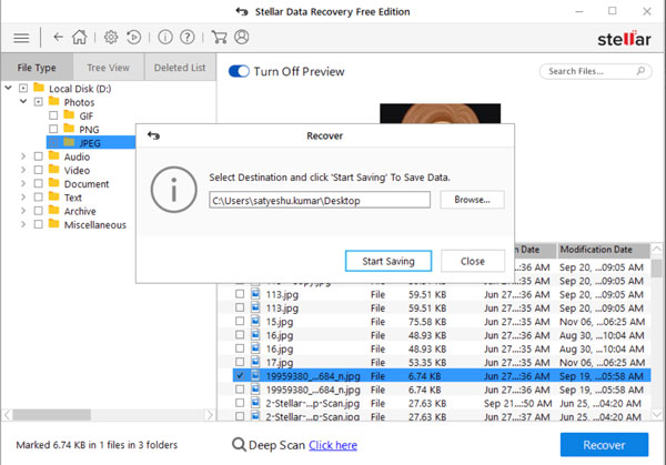 Stellar Data Recovery Gratis Gränssnitt